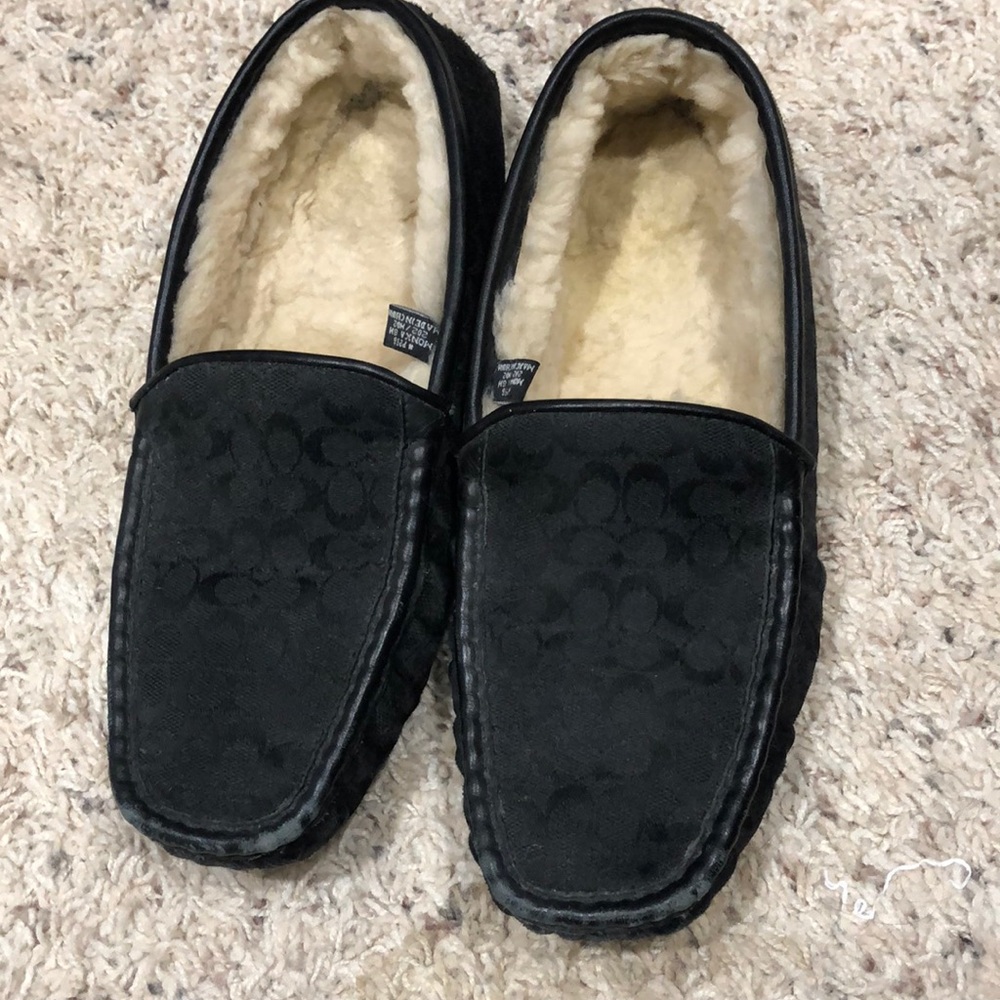 Coach black moccasin slippers